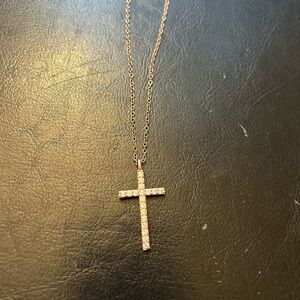 Gold tone cubic zirconia cross necklace and pendant unbranded
